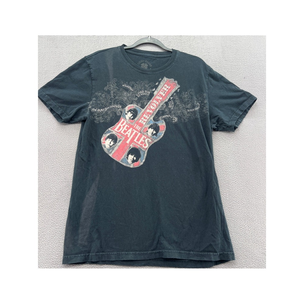 Lucky Brand Shirt Mens Sz M The Beatles Revolver Guitar Graphic Tee Black